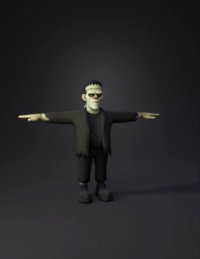 3d model: green skinned frankenstein zombie with tattered suit and boots