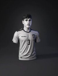 3d model: gray slashed football jersey with number 3 fifa crest and sponsor lo