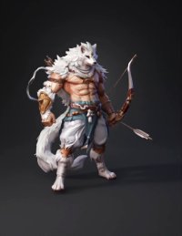3d model: anthropomorphic white wolf archer with bow and arrows fantasy creatur