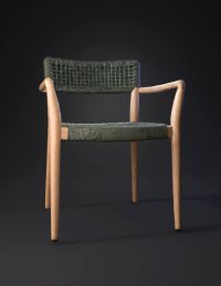 3d model: wooden frame chair with woven green seat and backrest