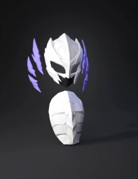 3d model: white polygonal helmet with purple blade accents and dark face guard