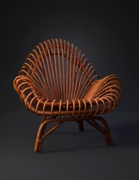 3d model: rattan lounge chair with woven wicker design and natural brown color