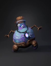 3d model: potion monster with glowing liquid jagged limbs cloth pants and blu