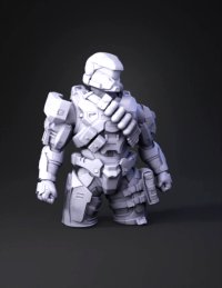 3d model: Spartan armor character with brown power suit orange visor and ammun