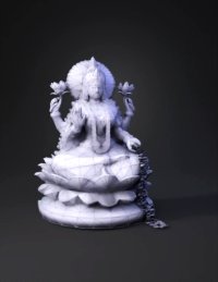 3d model: seated bodhisattva statue on lotus pedestal with ornate headdress and