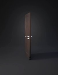 3d model: dark wood door with vertical panels and metallic handle