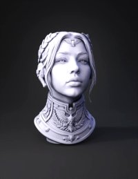 3d model: ornate fantasy queen bust with laurel crown and winged armor collar g