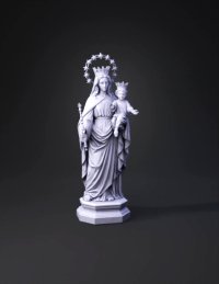3d model: Virgin Mary statue holding child Jesus with crown halo ring and flow