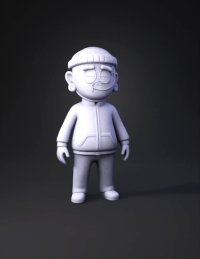 3d model: purple cartoon head with beanie earring and tattoo on temple