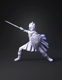 3d model: action figure of a fantasy hero wielding sword and shield blue tunic