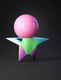 3d model: white stick figure with round head and outstretched arms blue teardro