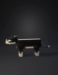 3d model: black voxel cat with beige legs and green eyes blocky overall shape a