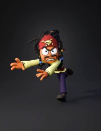 3d model: pirate girl character with red bandana dreadlocks skull emblem yell