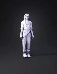 3d model: blue haired anime character with gray turtleneck black vest slim pan