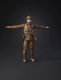 3d model: World War I infantry soldier figure in olive drab uniform with web gea