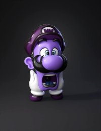 3d model: purple cartoon character with oversized mustache and hat stylized fig