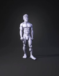 3d model: muscular man wearing red briefs with defined musculature and stylized