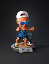 3d model: stylized volleyball player figurine with blue uniform sand base voll