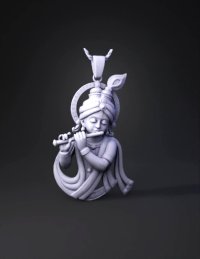 3d model: gold deity pendant in the form of a flute playing figure encrusted wit
