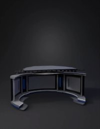 3d model: futuristic studio stage with circular overhead ring curved wall scree