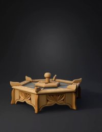 3d model: wooden hexagonal carved table with glass top on natural stone brown w