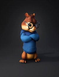 3d model: squirrel character wearing blue hoodie and round glasses
