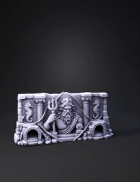 3d model: stone bust of sea god with trident throne chains seahorses and shel