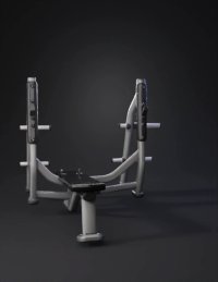 3d model: bench press machine with weight posts gray steel frame and black padd