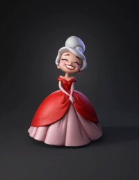3d model: girl wearing a red ball gown with pink underskirt smiling