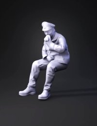 3d model: sailor wearing gray uniform and cap seated with boots and contemplati