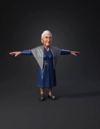 3d model: elderly woman character in navy dress with gray shawl in T pose