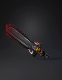 3d model: giant stylized chainsword with skull emblem and glowing red rings