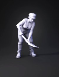 3d model: digging worker with shovel human figure in practical clothing with du