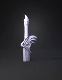 3d model: ornate fantasy sword with curved leaf like guard gray metallic blade