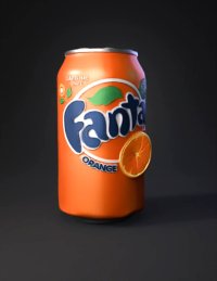 3d model: orange Fanta can with blue logo and orange color scheme