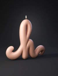 3d model: pink ampersand shaped candle with a small flame on top smooth wax tex