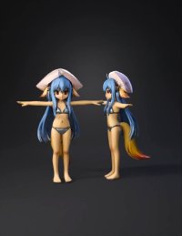 3d model: anime girl with long blue hair bunny like ears tail wearing white b