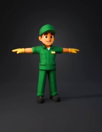 3d model: green uniformed construction worker character with extended arms styl