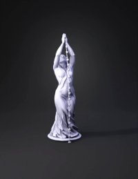 3d model: praying statue with long white robe and chain beads down front