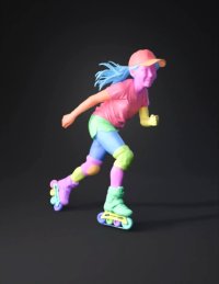 3d model: girl roller skater wearing knee pads and cap grayscale