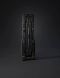 3d model: stone pillar with geometric panel patterns in dark gray stone texture