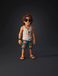 3d model: tropical beach guy with brown hair sunglasses white tank top blue f