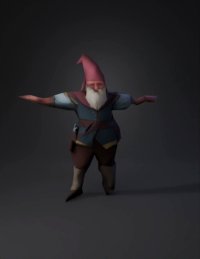 3d model: Dwarf character with blue tunic and gray beard wearing a pointy hat