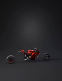 3d model: red sport motorcycle with exposed frame and high detail components is