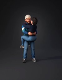 3d model: hugging couple stylized character model blue jeans and navy sweater