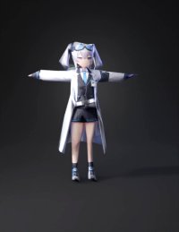 3d model: anime female scientist in lab coat with holographic interfaces and fut