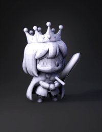 3d model: princess with crown and sword in line art style