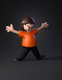 3d model: cartoon child figure wearing orange shirt and black pants