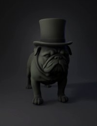3d model: black bulldog figurine with top hat detailed sculpted features smoot