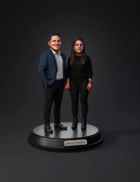 3d model: two life like adults on a circular display pedestal in business attire